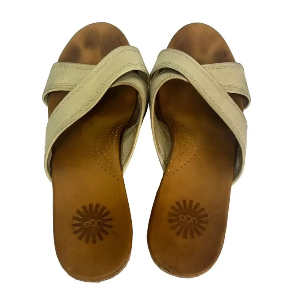 UGG Sandals Womens 7 Gwyn Espadrille Wedge Leather Open Toe Slides